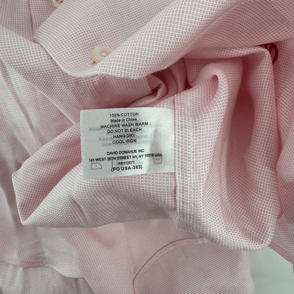 David Donahue Dress Shirt Mens 16.5 36/37 Pink Trim Fit Micro Check Cotton - Picture 6 of 9